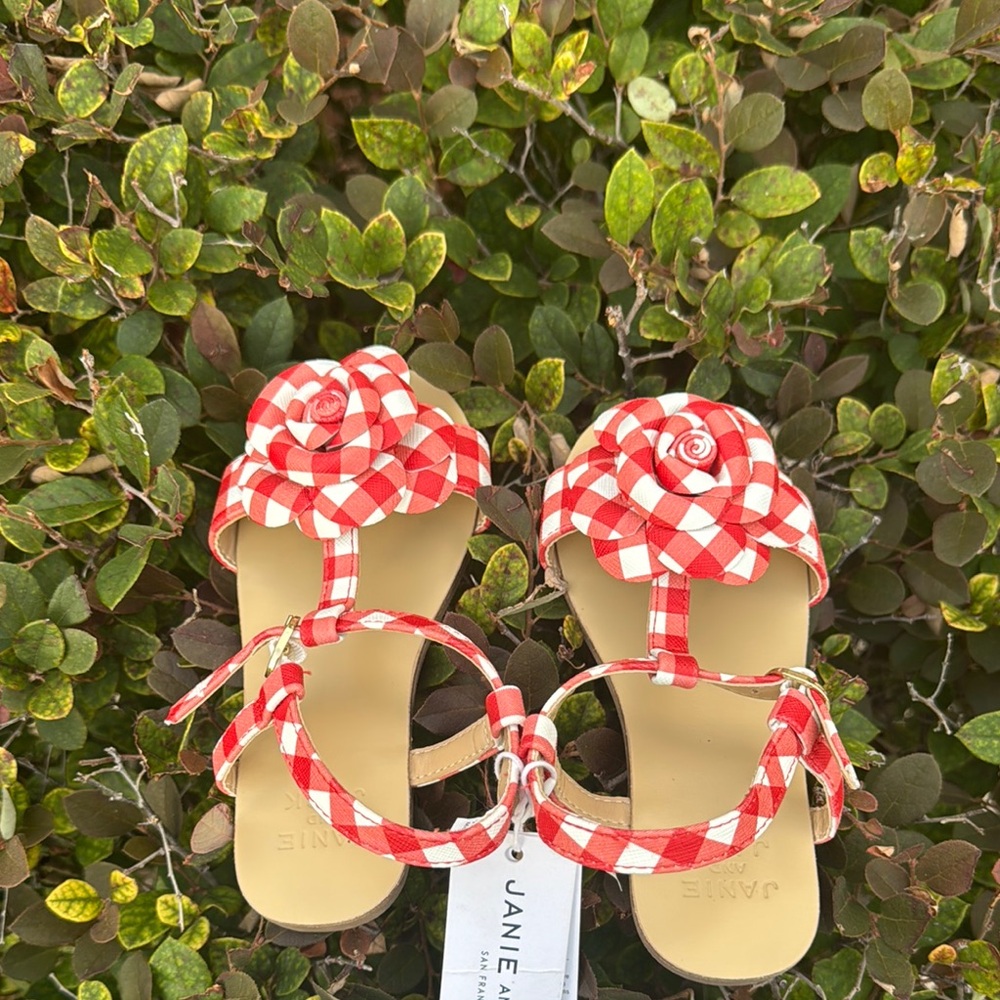 Janie and Jack Red and White Kids Gingham Sandals - Picture 8 of 8